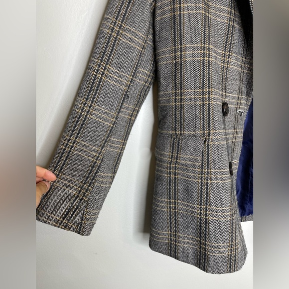 Avec Les Filles Brown Double Breast Plaid Wool Blend Textured Blazer Sz Small - Picture 4 of 13